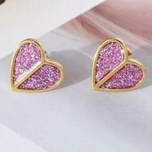 Kate Spade Gold and Pink Heart Glitter Earrings